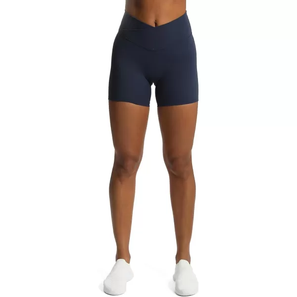 Aoxjox Trinity Workout Biker Shorts for Women CrossWaist Crossover High Waisted Exercise Athletic Gym Running Yoga Shorts 6quotNavy