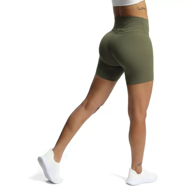 Aoxjox Trinity Workout Biker Shorts for Women CrossWaist Crossover High Waisted Exercise Athletic Gym Running Yoga Shorts 6quotOlive Green