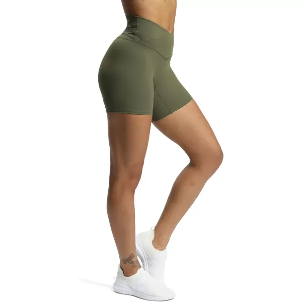 Aoxjox Trinity Workout Biker Shorts for Women CrossWaist Crossover High Waisted Exercise Athletic Gym Running Yoga Shorts 6quotOlive Green
