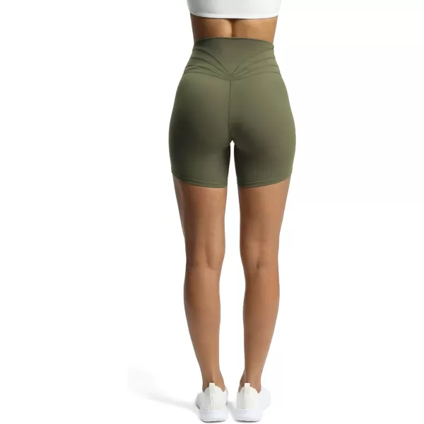 Aoxjox Trinity Workout Biker Shorts for Women CrossWaist Crossover High Waisted Exercise Athletic Gym Running Yoga Shorts 6quotOlive Green
