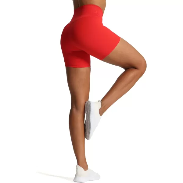 Aoxjox Trinity Workout Biker Shorts for Women CrossWaist Crossover High Waisted Exercise Athletic Gym Running Yoga Shorts 6quotRacing Red