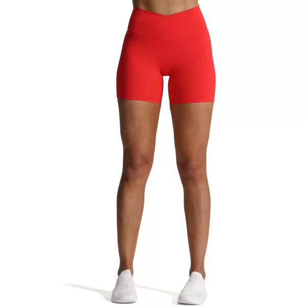 Aoxjox Trinity Workout Biker Shorts for Women CrossWaist Crossover High Waisted Exercise Athletic Gym Running Yoga Shorts 6quotRacing Red