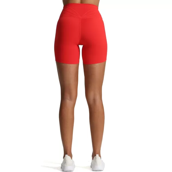 Aoxjox Trinity Workout Biker Shorts for Women CrossWaist Crossover High Waisted Exercise Athletic Gym Running Yoga Shorts 6quotRacing Red