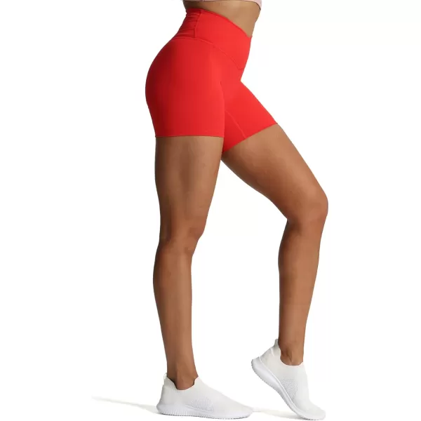 Aoxjox Trinity Workout Biker Shorts for Women CrossWaist Crossover High Waisted Exercise Athletic Gym Running Yoga Shorts 6quotRacing Red