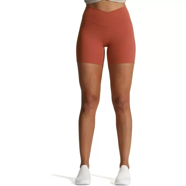 Aoxjox Trinity Workout Biker Shorts for Women CrossWaist Crossover High Waisted Exercise Athletic Gym Running Yoga Shorts 6quotRust Red