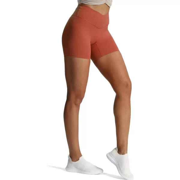 Aoxjox Trinity Workout Biker Shorts for Women CrossWaist Crossover High Waisted Exercise Athletic Gym Running Yoga Shorts 6quotRust Red