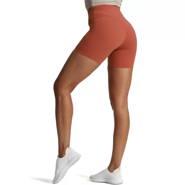 Aoxjox Trinity Workout Biker Shorts for Women CrossWaist Crossover High Waisted Exercise Athletic Gym Running Yoga Shorts 6quotRust Red