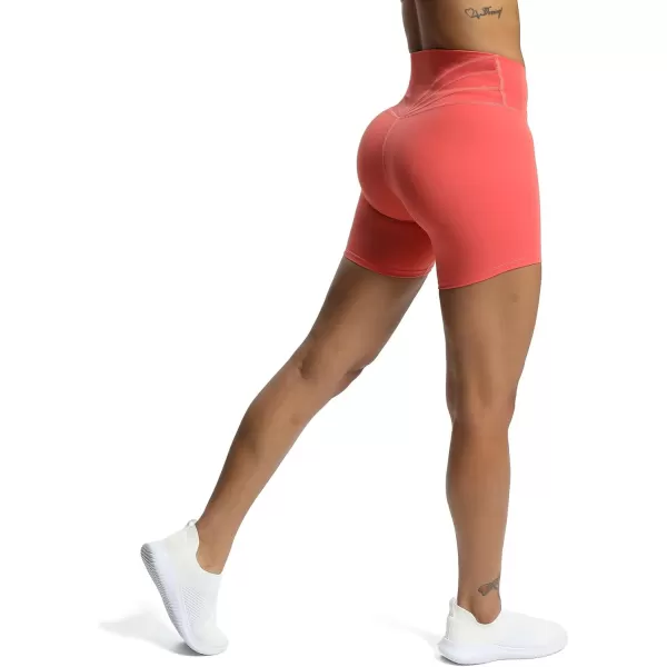 Aoxjox Trinity Workout Biker Shorts for Women CrossWaist Crossover High Waisted Exercise Athletic Gym Running Yoga Shorts 6quotSpiced Coral