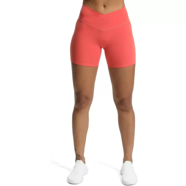 Aoxjox Trinity Workout Biker Shorts for Women CrossWaist Crossover High Waisted Exercise Athletic Gym Running Yoga Shorts 6quotSpiced Coral
