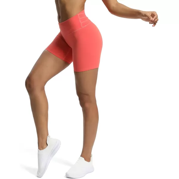 Aoxjox Trinity Workout Biker Shorts for Women CrossWaist Crossover High Waisted Exercise Athletic Gym Running Yoga Shorts 6quotSpiced Coral