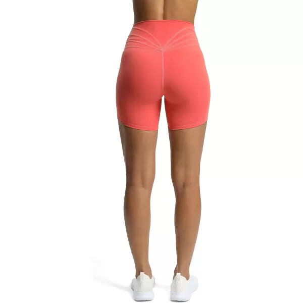 Aoxjox Trinity Workout Biker Shorts for Women CrossWaist Crossover High Waisted Exercise Athletic Gym Running Yoga Shorts 6quotSpiced Coral