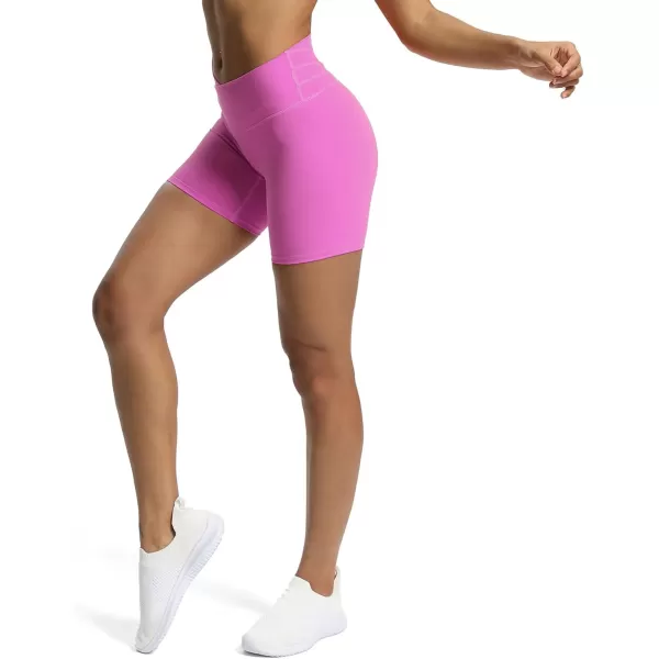 Aoxjox Trinity Workout Biker Shorts for Women CrossWaist Crossover High Waisted Exercise Athletic Gym Running Yoga Shorts 6quotSpring Crocus