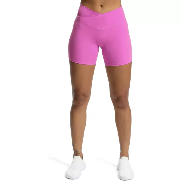 Aoxjox Trinity Workout Biker Shorts for Women CrossWaist Crossover High Waisted Exercise Athletic Gym Running Yoga Shorts 6quotSpring Crocus