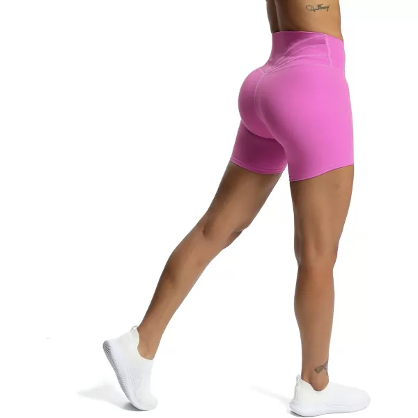 Aoxjox Trinity Workout Biker Shorts for Women CrossWaist Crossover High Waisted Exercise Athletic Gym Running Yoga Shorts 6quotSpring Crocus