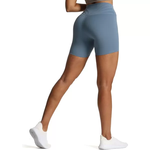 Aoxjox Trinity Workout Biker Shorts for Women CrossWaist Crossover High Waisted Exercise Athletic Gym Running Yoga Shorts 6quotSteel Blue