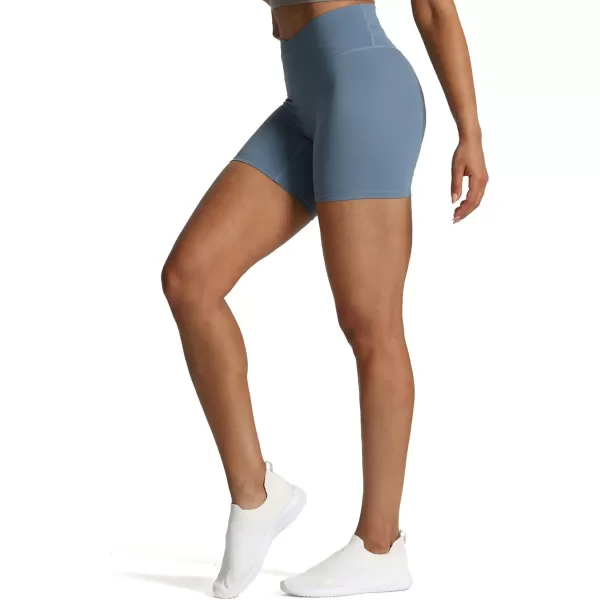 Aoxjox Trinity Workout Biker Shorts for Women CrossWaist Crossover High Waisted Exercise Athletic Gym Running Yoga Shorts 6quotSteel Blue