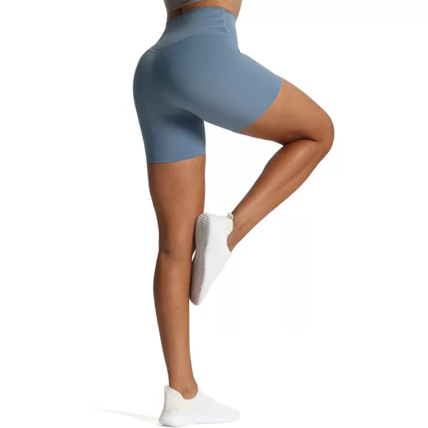 Aoxjox Trinity Workout Biker Shorts for Women CrossWaist Crossover High Waisted Exercise Athletic Gym Running Yoga Shorts 6quotSteel Blue