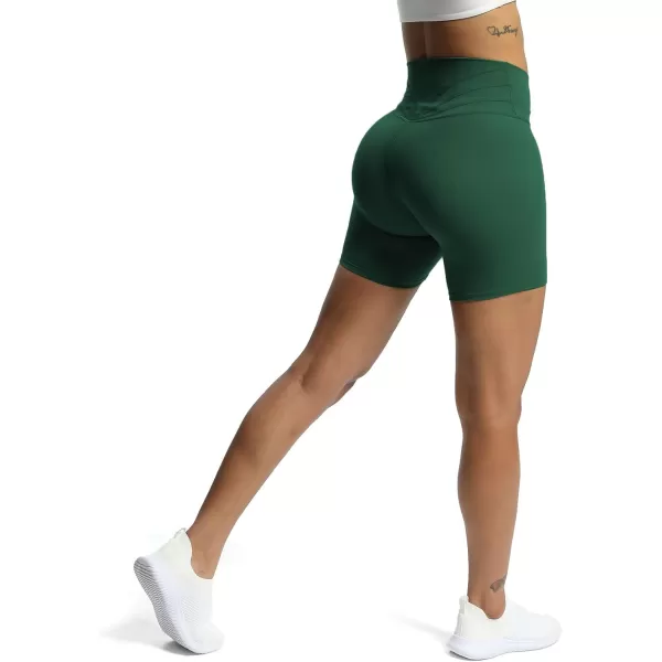 Aoxjox Trinity Workout Biker Shorts for Women CrossWaist Crossover High Waisted Exercise Athletic Gym Running Yoga Shorts 6quotStorm Green