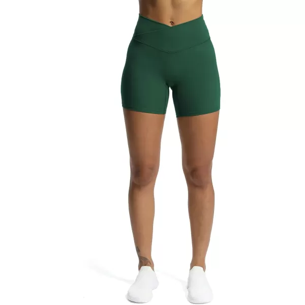 Aoxjox Trinity Workout Biker Shorts for Women CrossWaist Crossover High Waisted Exercise Athletic Gym Running Yoga Shorts 6quotStorm Green