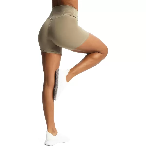 Aoxjox Trinity Workout Biker Shorts for Women CrossWaist Crossover High Waisted Exercise Athletic Gym Running Yoga Shorts 6quotTaupe