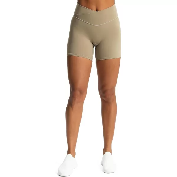 Aoxjox Trinity Workout Biker Shorts for Women CrossWaist Crossover High Waisted Exercise Athletic Gym Running Yoga Shorts 6quotTaupe