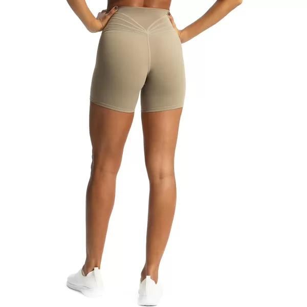 Aoxjox Trinity Workout Biker Shorts for Women CrossWaist Crossover High Waisted Exercise Athletic Gym Running Yoga Shorts 6quotTaupe