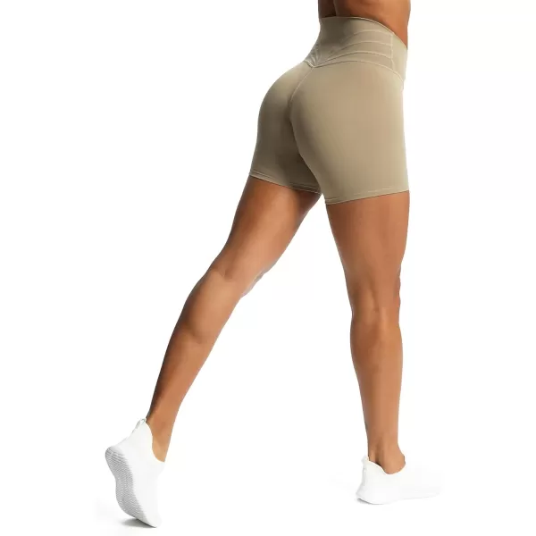 Aoxjox Trinity Workout Biker Shorts for Women CrossWaist Crossover High Waisted Exercise Athletic Gym Running Yoga Shorts 6quotTaupe