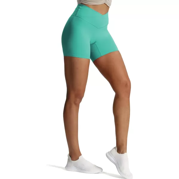 Aoxjox Trinity Workout Biker Shorts for Women CrossWaist Crossover High Waisted Exercise Athletic Gym Running Yoga Shorts 6quotTurquoise