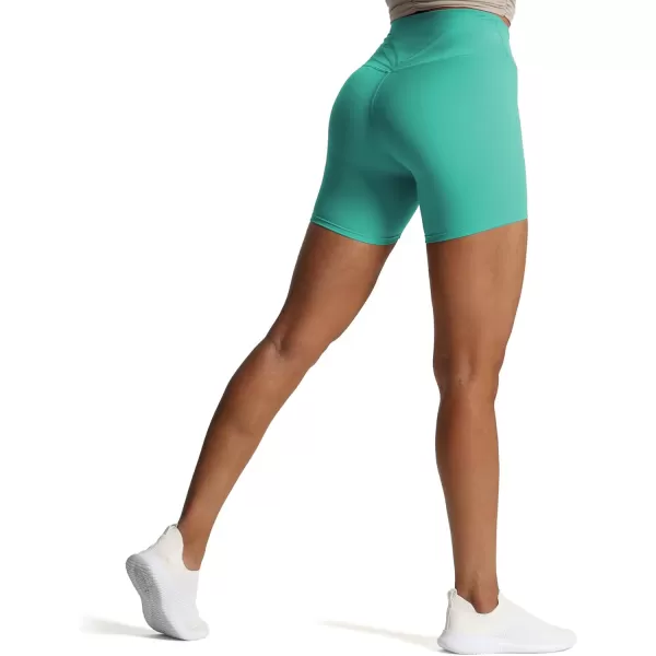 Aoxjox Trinity Workout Biker Shorts for Women CrossWaist Crossover High Waisted Exercise Athletic Gym Running Yoga Shorts 6quotTurquoise