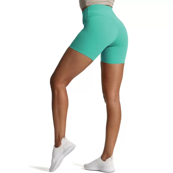 Aoxjox Trinity Workout Biker Shorts for Women CrossWaist Crossover High Waisted Exercise Athletic Gym Running Yoga Shorts 6quotTurquoise