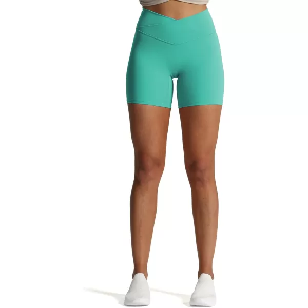 Aoxjox Trinity Workout Biker Shorts for Women CrossWaist Crossover High Waisted Exercise Athletic Gym Running Yoga Shorts 6quotTurquoise