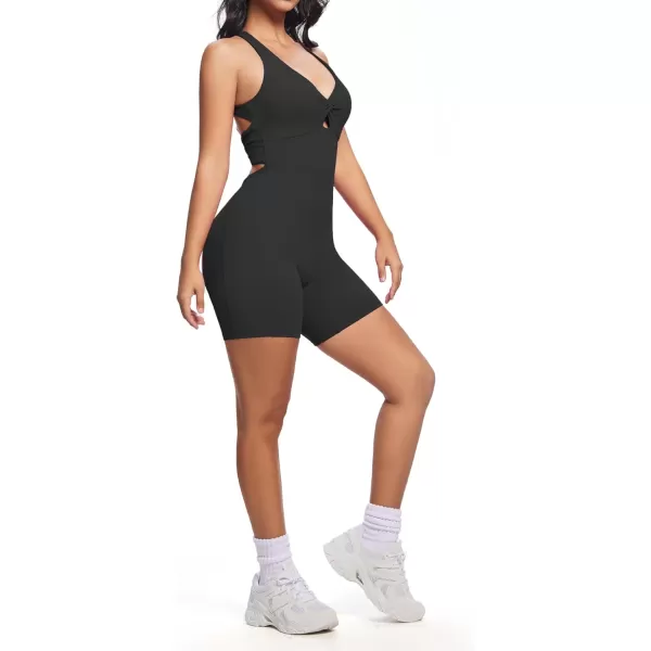 Aoxjox Twist Front and Back Workout Lola Romper for Women  HighWaist One Piece Scrunch Gym Yoga Sports Jumpsuit 6quotBlack Run Large  Choose One Size Down