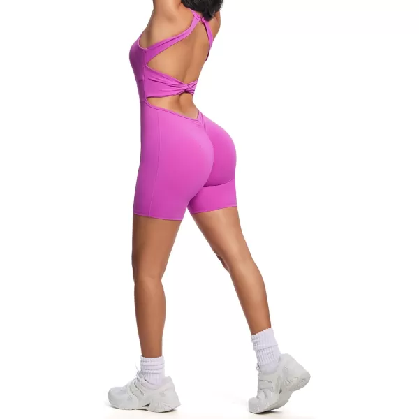 Aoxjox Twist Front and Back Workout Lola Romper for Women  HighWaist One Piece Scrunch Gym Yoga Sports Jumpsuit 6quotCattleya Purple Run Large  Choose One Size Down