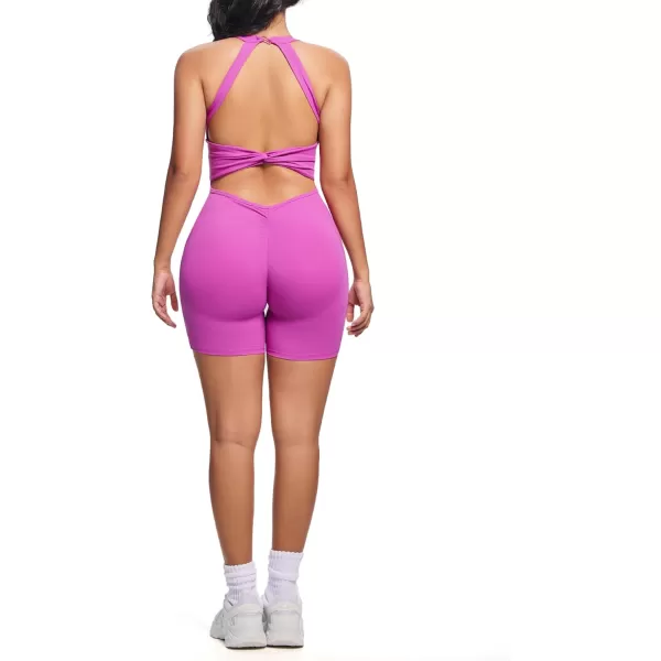 Aoxjox Twist Front and Back Workout Lola Romper for Women  HighWaist One Piece Scrunch Gym Yoga Sports Jumpsuit 6quotCattleya Purple Run Large  Choose One Size Down