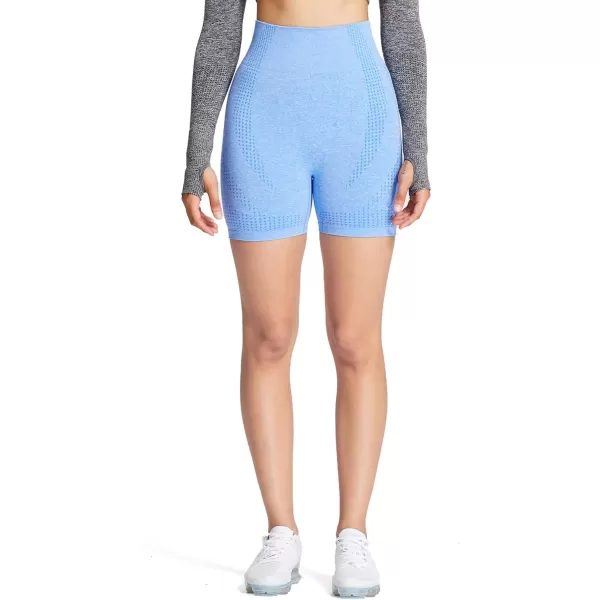 Aoxjox Vital Seamless Biker Shorts for Women High Waist Workout Shorts Booty Running Yoga Shorts 5quotA Sky Blue Marl