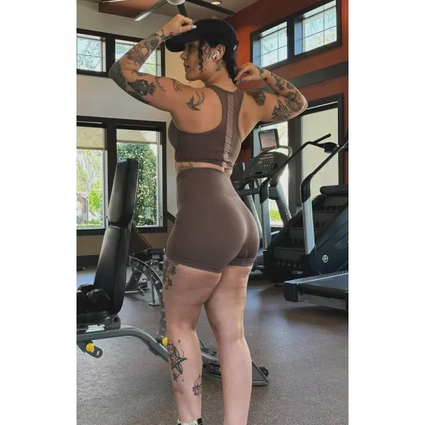 Aoxjox Vital Seamless Biker Shorts for Women High Waist Workout Shorts Booty Running Yoga Shorts 5quotVital New Fudge Coffee