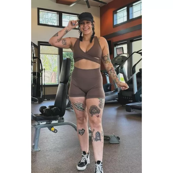 Aoxjox Vital Seamless Biker Shorts for Women High Waist Workout Shorts Booty Running Yoga Shorts 5quotVital New Fudge Coffee