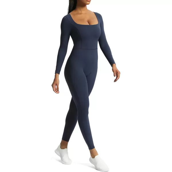Aoxjox Women Yoga Jumpsuits Workout Balance Bodysuit Long Sleeve Sport JumpsuitsNavy