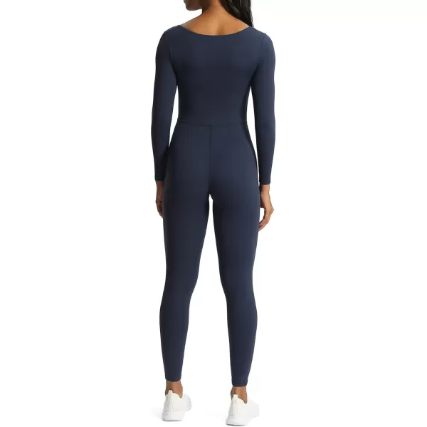 Aoxjox Women Yoga Jumpsuits Workout Balance Bodysuit Long Sleeve Sport JumpsuitsNavy