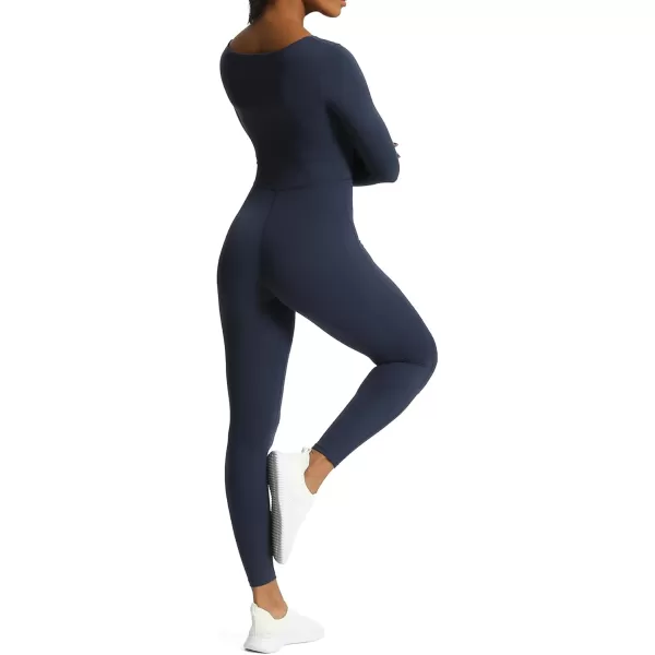 Aoxjox Women Yoga Jumpsuits Workout Balance Bodysuit Long Sleeve Sport JumpsuitsNavy