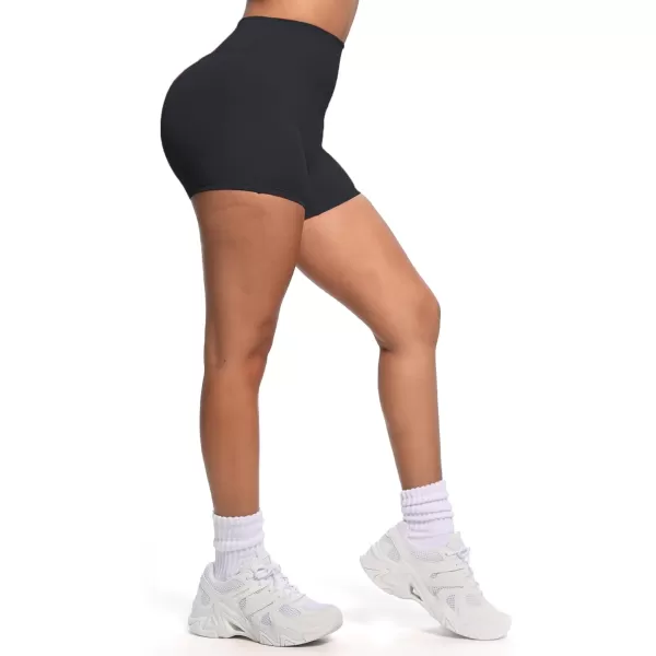 Aoxjox Womens Biker Shorts Hidden Scrunch Butt Lifting High Waist Tummy Control Gym Workout Yoga Shorts 45quotBlack
