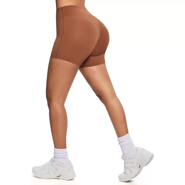 Aoxjox Womens Biker Shorts Hidden Scrunch Butt Lifting High Waist Tummy Control Gym Workout Yoga Shorts 45quotDandelion Brown