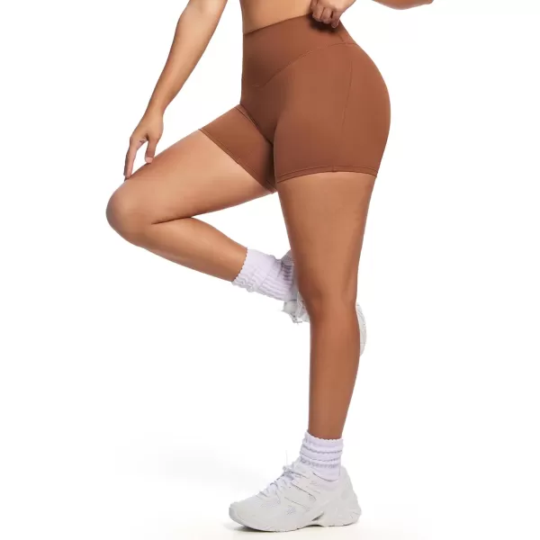 Aoxjox Womens Biker Shorts Hidden Scrunch Butt Lifting High Waist Tummy Control Gym Workout Yoga Shorts 45quotDandelion Brown