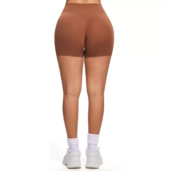 Aoxjox Womens Biker Shorts Hidden Scrunch Butt Lifting High Waist Tummy Control Gym Workout Yoga Shorts 45quotDandelion Brown
