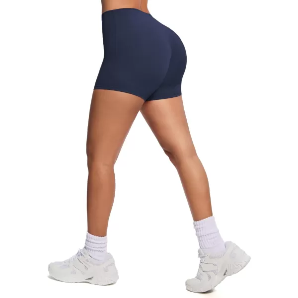 Aoxjox Womens Biker Shorts Hidden Scrunch Butt Lifting High Waist Tummy Control Gym Workout Yoga Shorts 45quotNavy