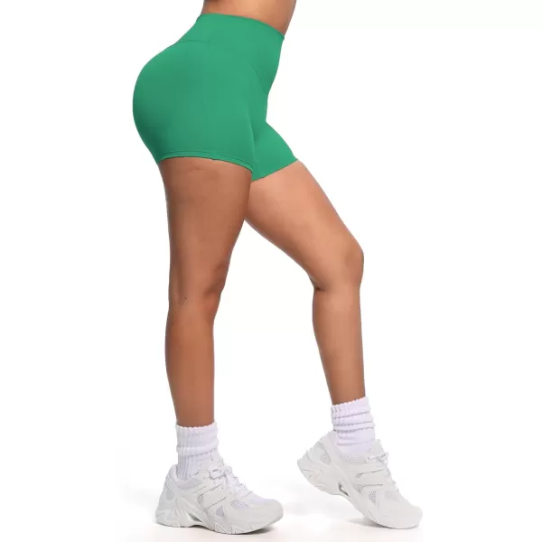 Aoxjox Womens Biker Shorts Hidden Scrunch Butt Lifting High Waist Tummy Control Gym Workout Yoga Shorts 45quotParakeet Green