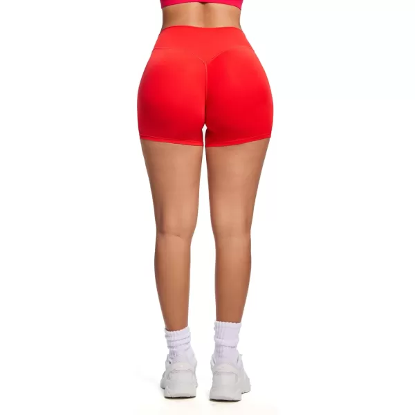 Aoxjox Womens Biker Shorts Hidden Scrunch Butt Lifting High Waist Tummy Control Gym Workout Yoga Shorts 45quotRacing Red
