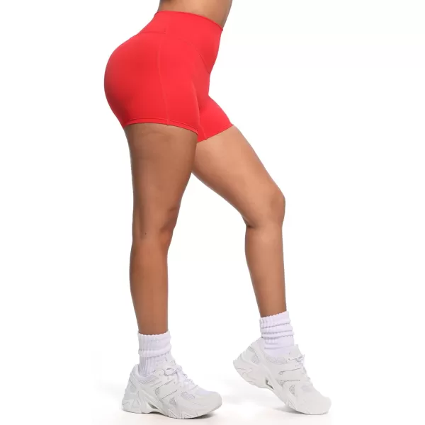 Aoxjox Womens Biker Shorts Hidden Scrunch Butt Lifting High Waist Tummy Control Gym Workout Yoga Shorts 45quotRacing Red