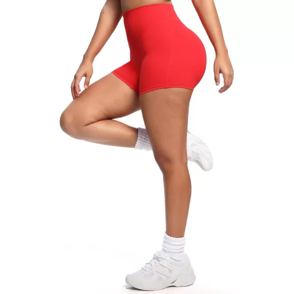 Aoxjox Womens Biker Shorts Hidden Scrunch Butt Lifting High Waist Tummy Control Gym Workout Yoga Shorts 45quotRacing Red