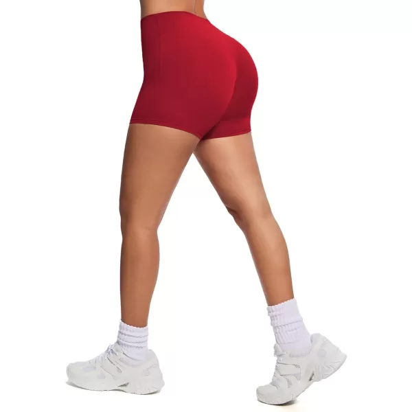 Aoxjox Womens Biker Shorts Hidden Scrunch Butt Lifting High Waist Tummy Control Gym Workout Yoga Shorts 45quotRumba Red